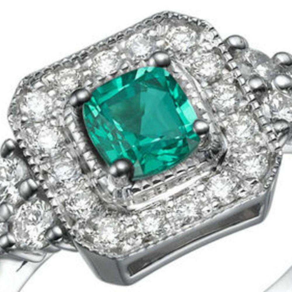 Art Deco 0.84 Carat 14 Karat White Gold Cushion Emerald Vintage Engagement Ring