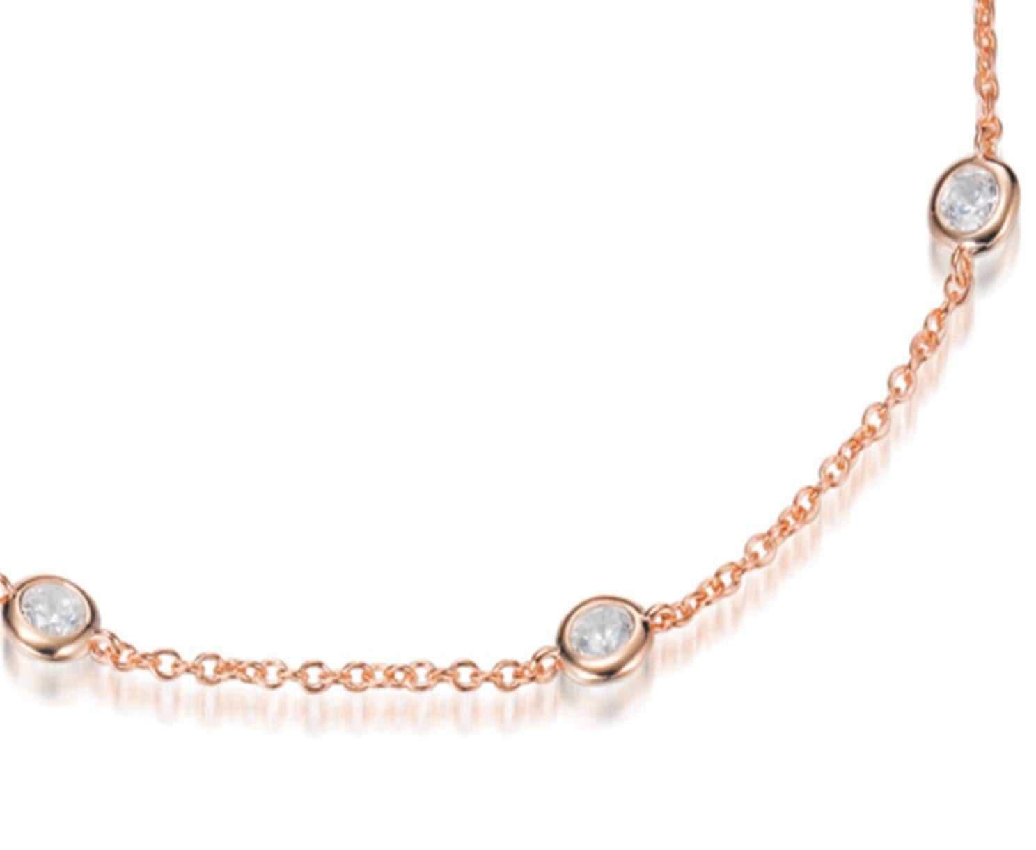 Art déco Bracelet à chaîne réglable en or rose 14 carats avec zirconia taille brillant en forme de cube de 0,84 carat en vente