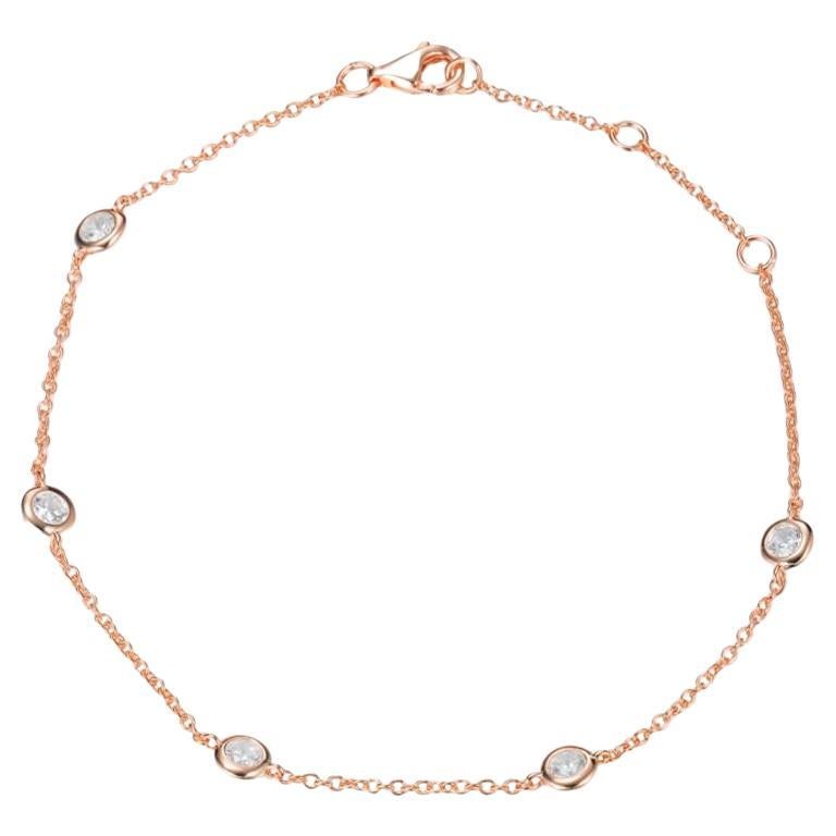 0.84 Carat 14Kt Rose Gold Brilliant Cut Cubic Zirconia Adjustable Chain Bracelet