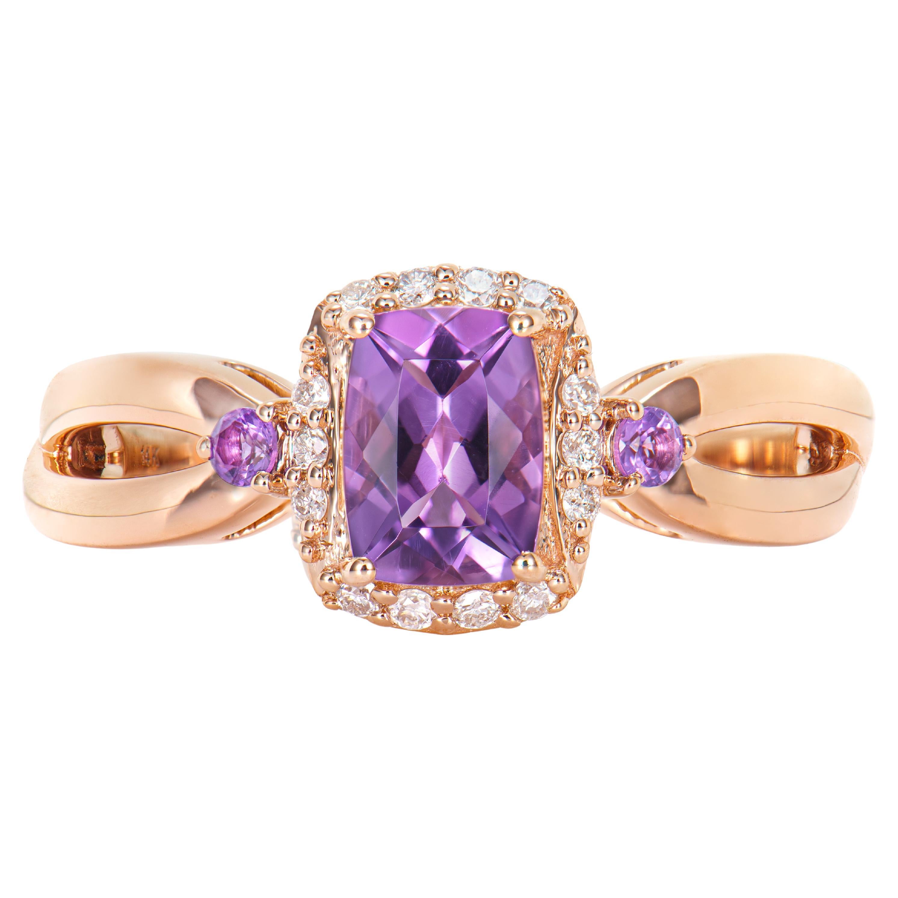 0.84 Carat Amethyst Fancy Ring in 14Karat Rose Gold with White Diamond.  