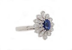 0.84 Carat Blue Sapphire and Diamond Flower Ring