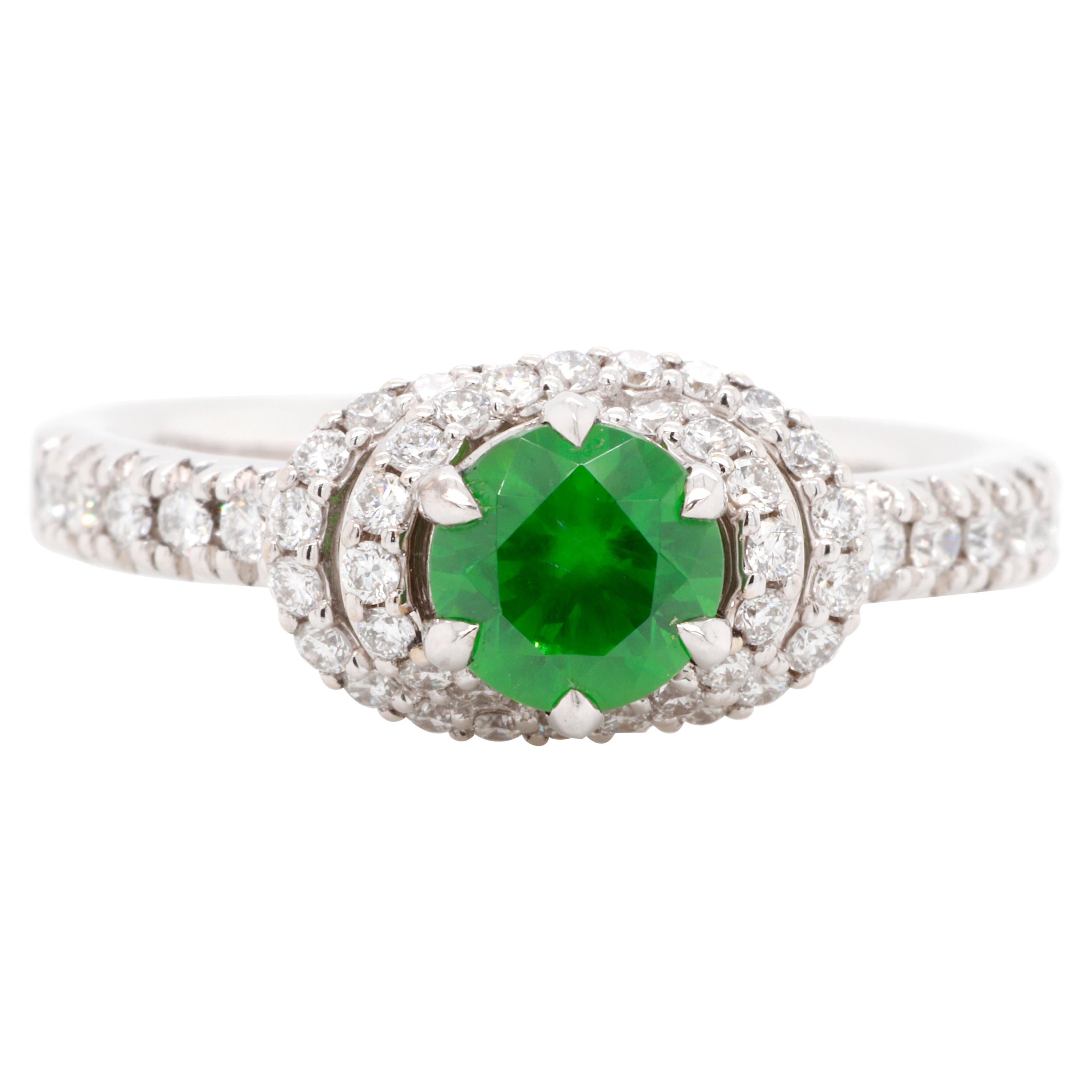 Russian Demantoid 18 Karat Gold Diamond Engagement Wedding Fashion Ring For Sale