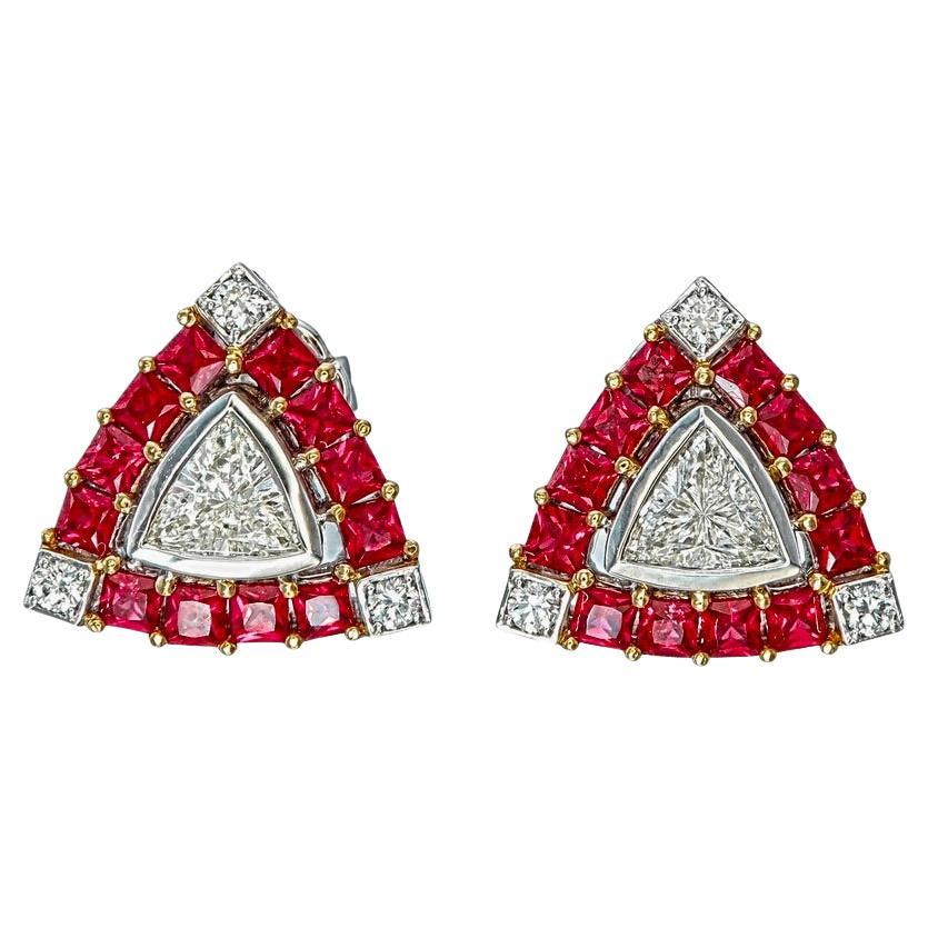 0.84 Carat Diamond And Ruby No Heat Earrings in 18Karat White Gold