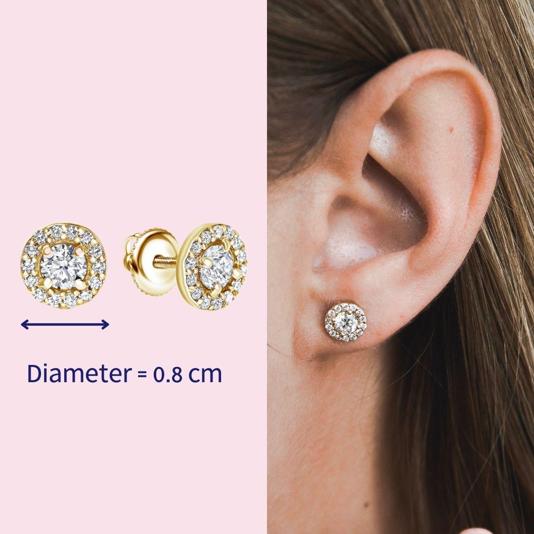 Women's 0.84 Carat Diamond Large Halo Earrings in 14 Karat Yellow Gold, Shlomit Rogel For Sale