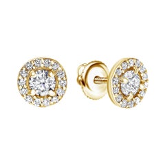 0.84 Carat Diamond Large Halo Earrings in 14 Karat Yellow Gold, Shlomit Rogel