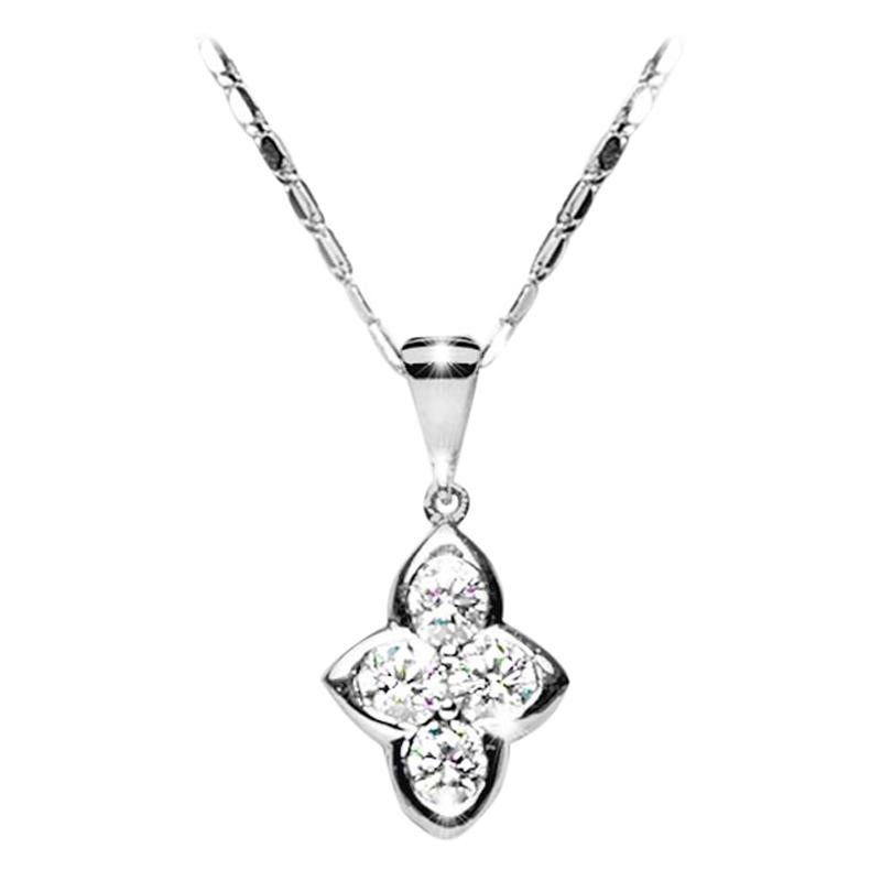 0.84 Carat Flower Diamond 18 Karat White Gold Cluster Pendant Natalie Barney For Sale