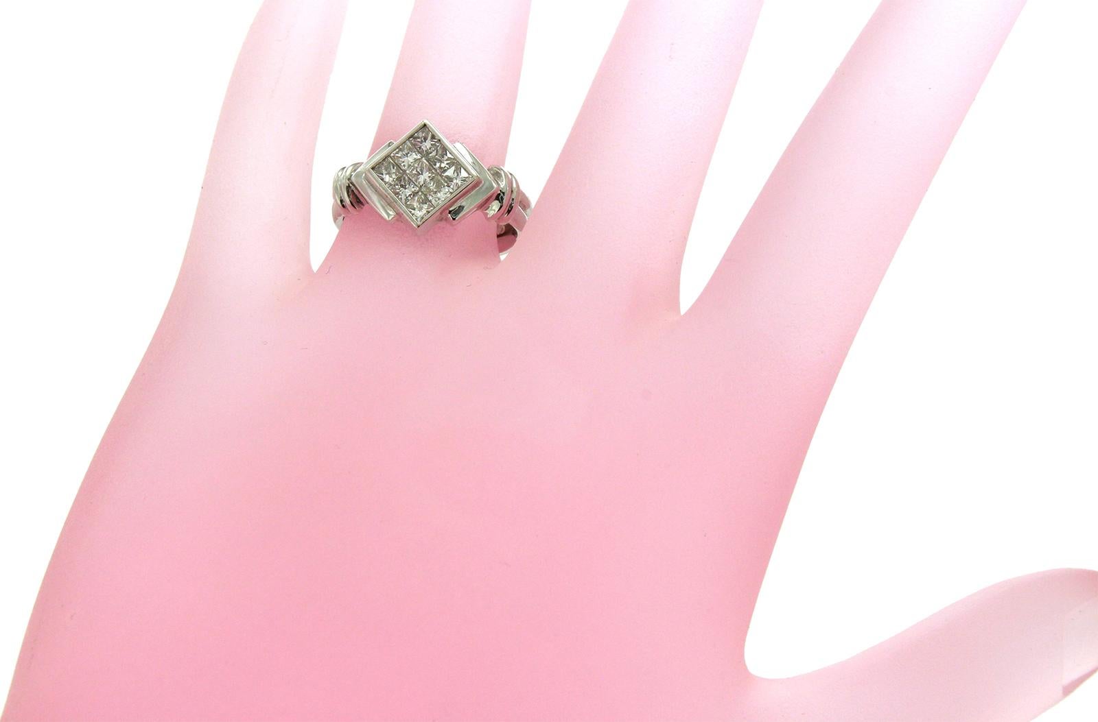 0.84 Carat Invisible Set Princess Diamonds 18 Karat White Gold Engagement Ring For Sale 1