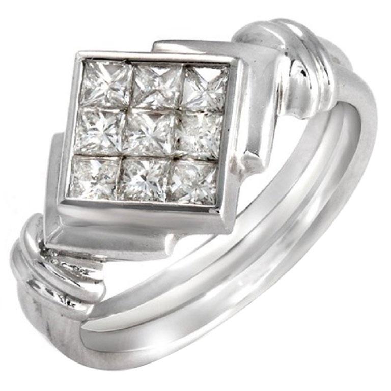 0.84 Carat Invisible Set Princess Diamonds 18 Karat White Gold Engagement Ring