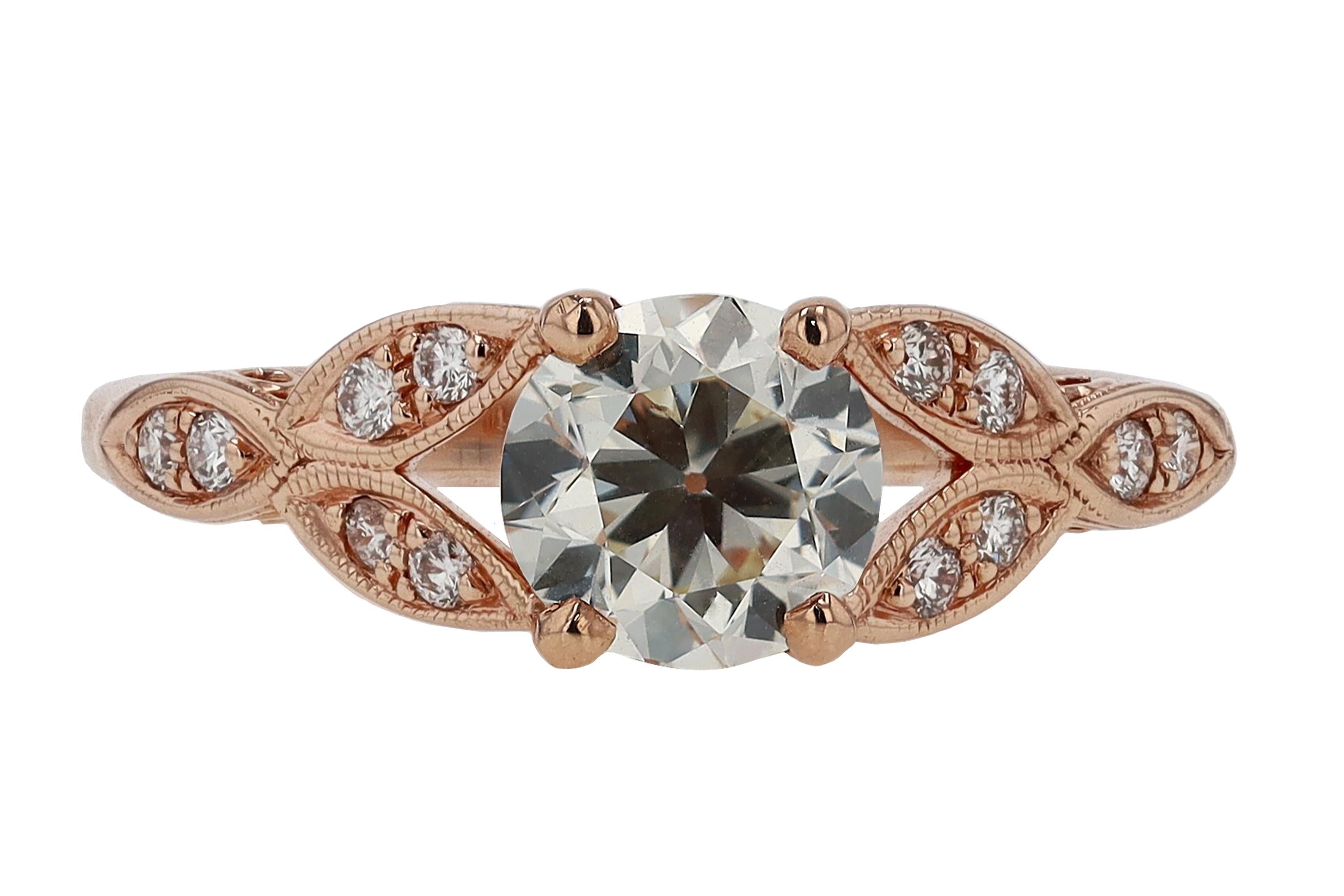 Edwardian Style Old European Cut Diamond Rose Gold Engagement Ring For Sale 1
