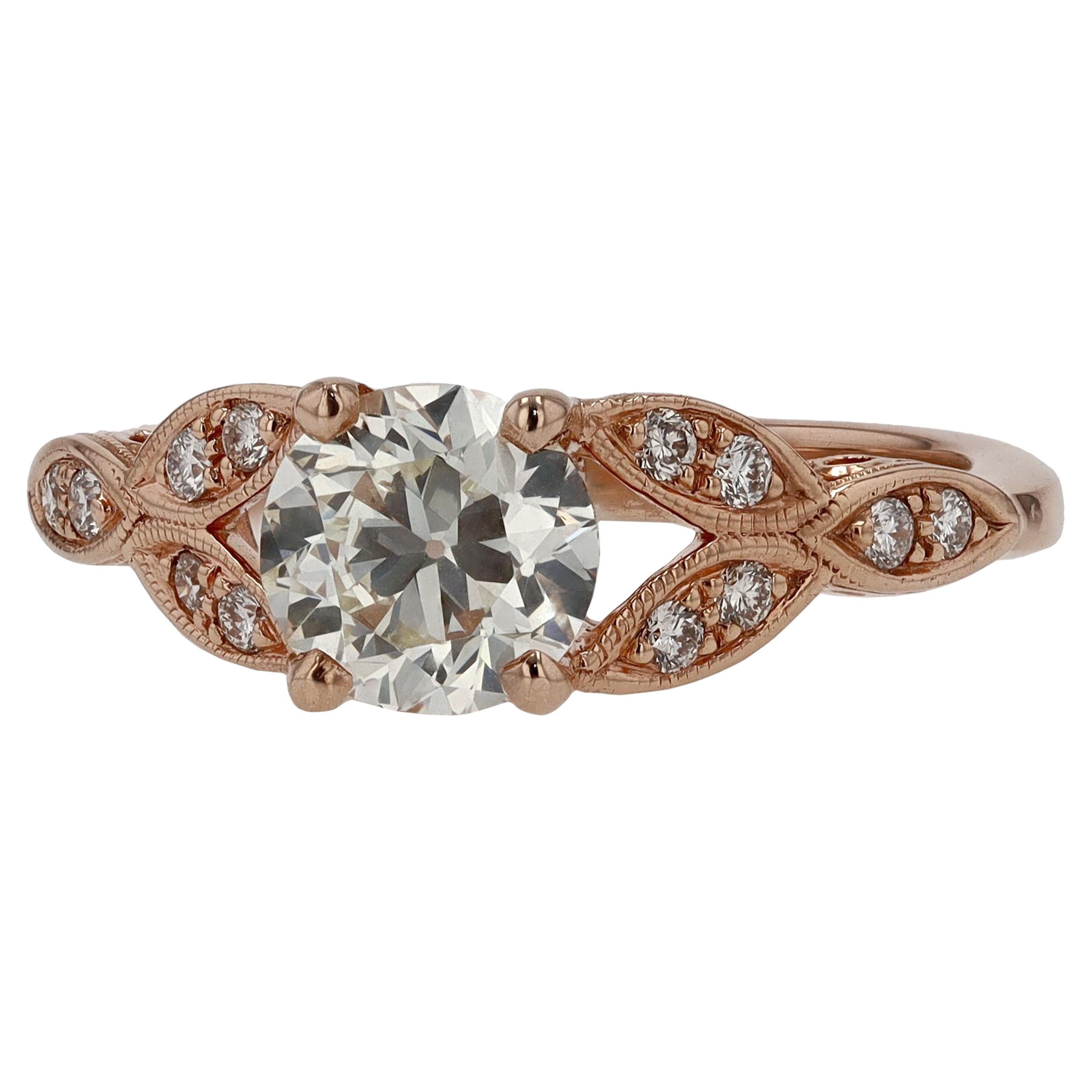 Edwardian Style Old European Cut Diamond Rose Gold Engagement Ring For Sale
