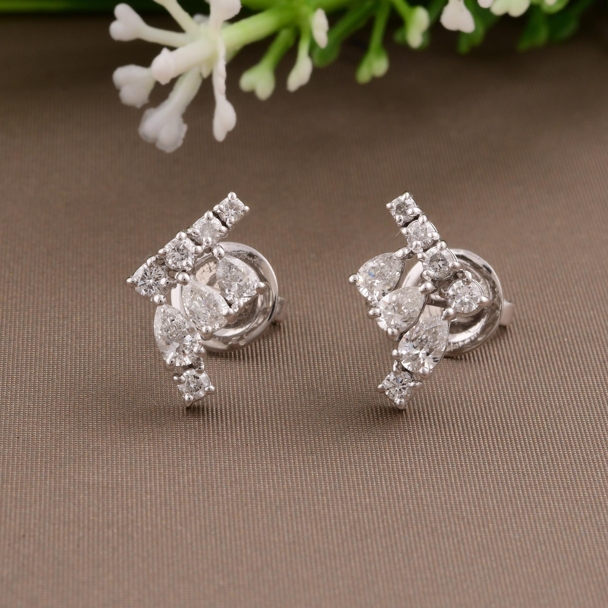 Modern 0.84 Carat Round & Pear Shape Diamond Stud Earrings 14 Karat White Gold Jewelry For Sale