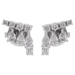 0.84 Carat Round & Pear Shape Diamond Stud Earrings 14 Karat White Gold Jewelry