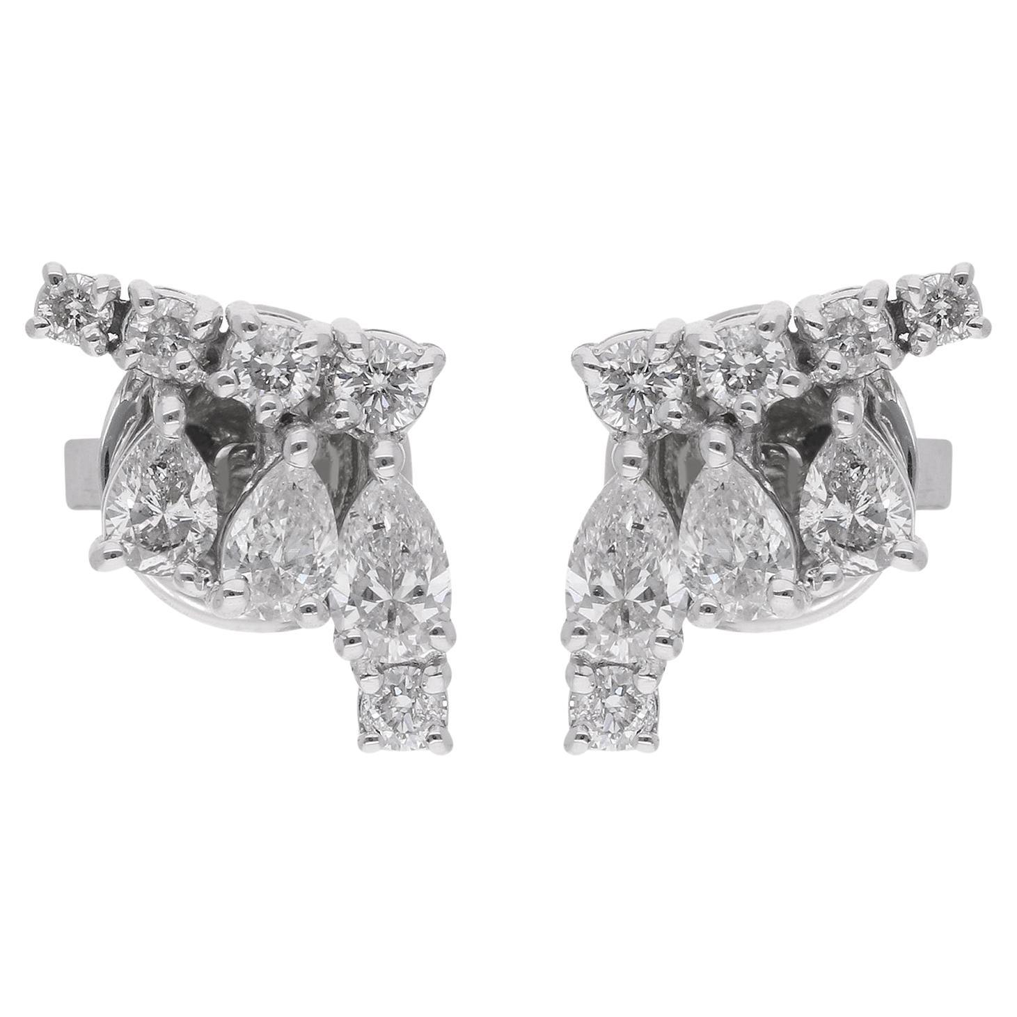0.84 Carat Round & Pear Shape Diamond Stud Earrings 18 Karat White Gold Jewelry