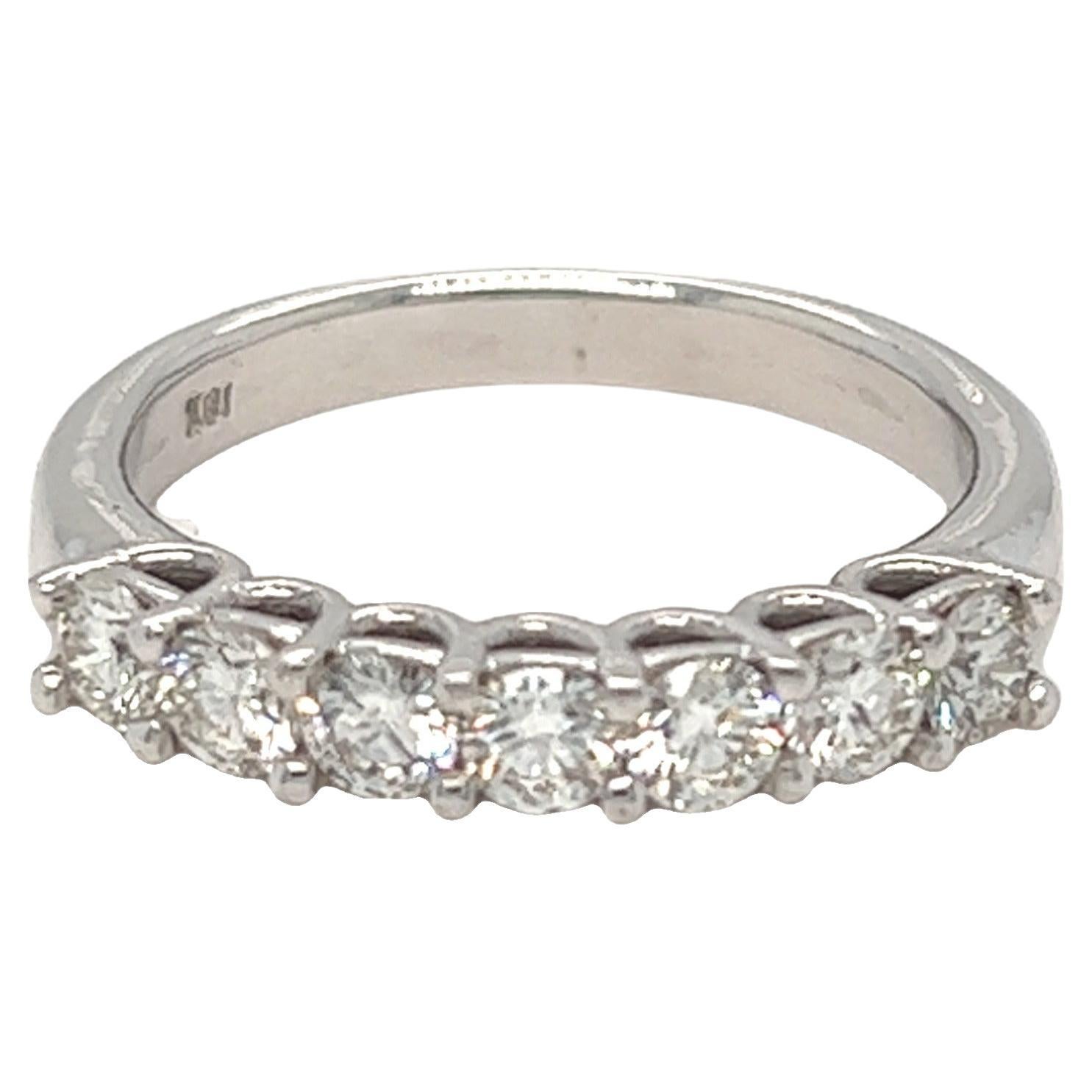 0.84 carat Seven Stone Diamond Half Eternity Band Ring 18K White Gold For Sale