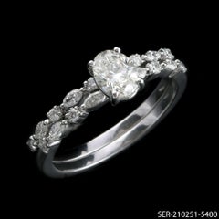 Bague de mariage en or blanc 18 carats sertie de diamants naturels de taille ovale 0,84 carat