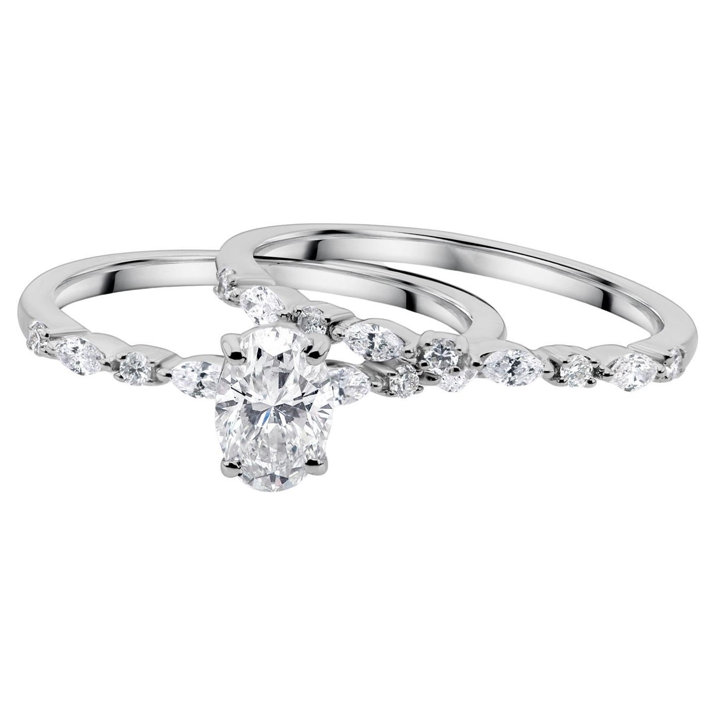 0,84 Karat SI Reinheit HI Farbe Diamant Ring Set 18 Karat Weißgold Feine Juwelen