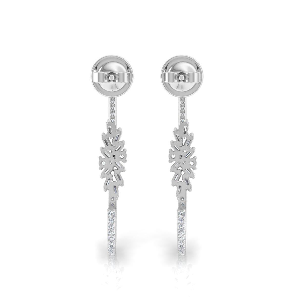 Baguette Cut 0.84 Carat SI/H Baguette Round Brilliant Cut Diamond Earrings 18k White Gold For Sale