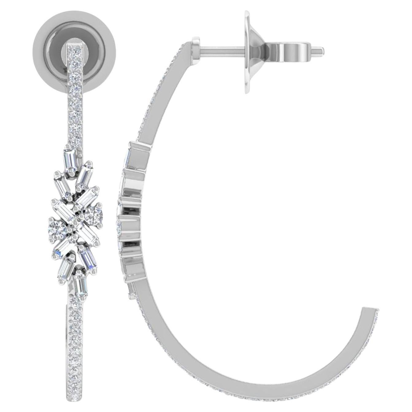 0,84 Carati SI/H Baguette Rotondo Taglio Brilliante Orecchini di diamanti in oro bianco 18k