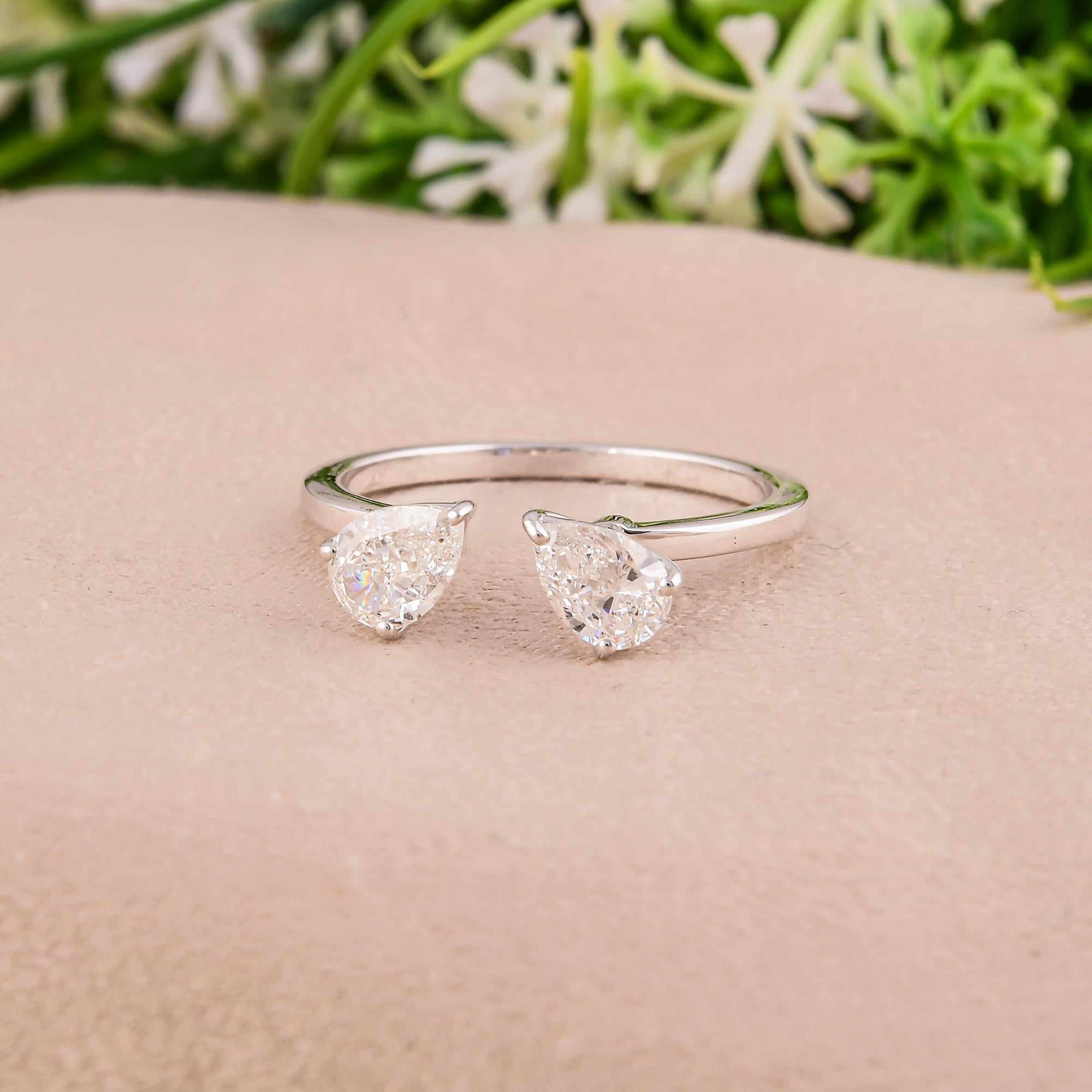 0,84 quilates SI/H Anillo puño diamante talla pera brillante Joyas de oro blanco de 14 quilates Moderno en venta