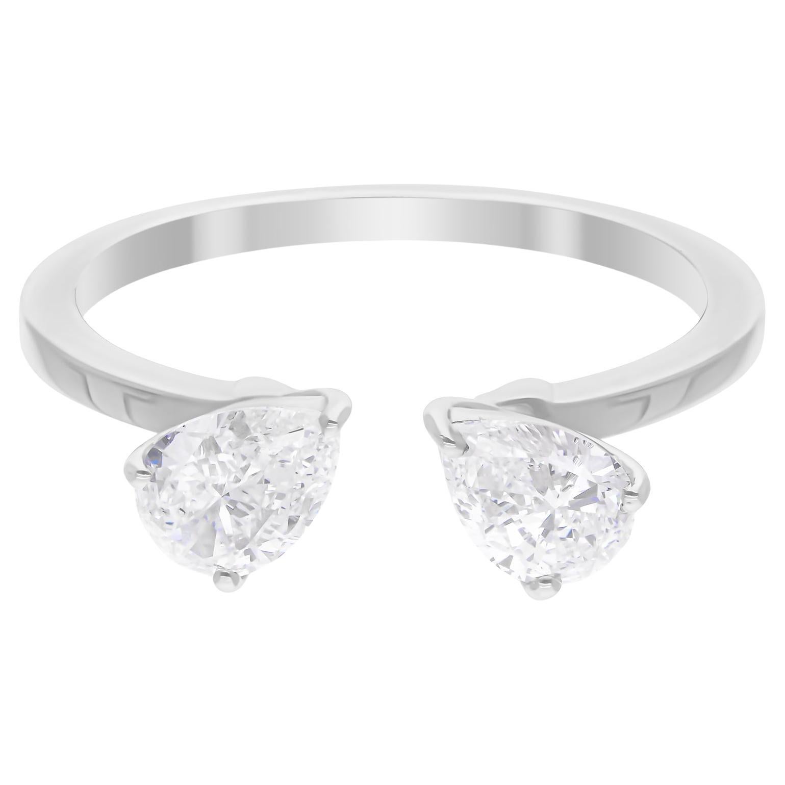 0,84 quilates SI/H Anillo puño diamante talla pera brillante Joyas de oro blanco de 14 quilates