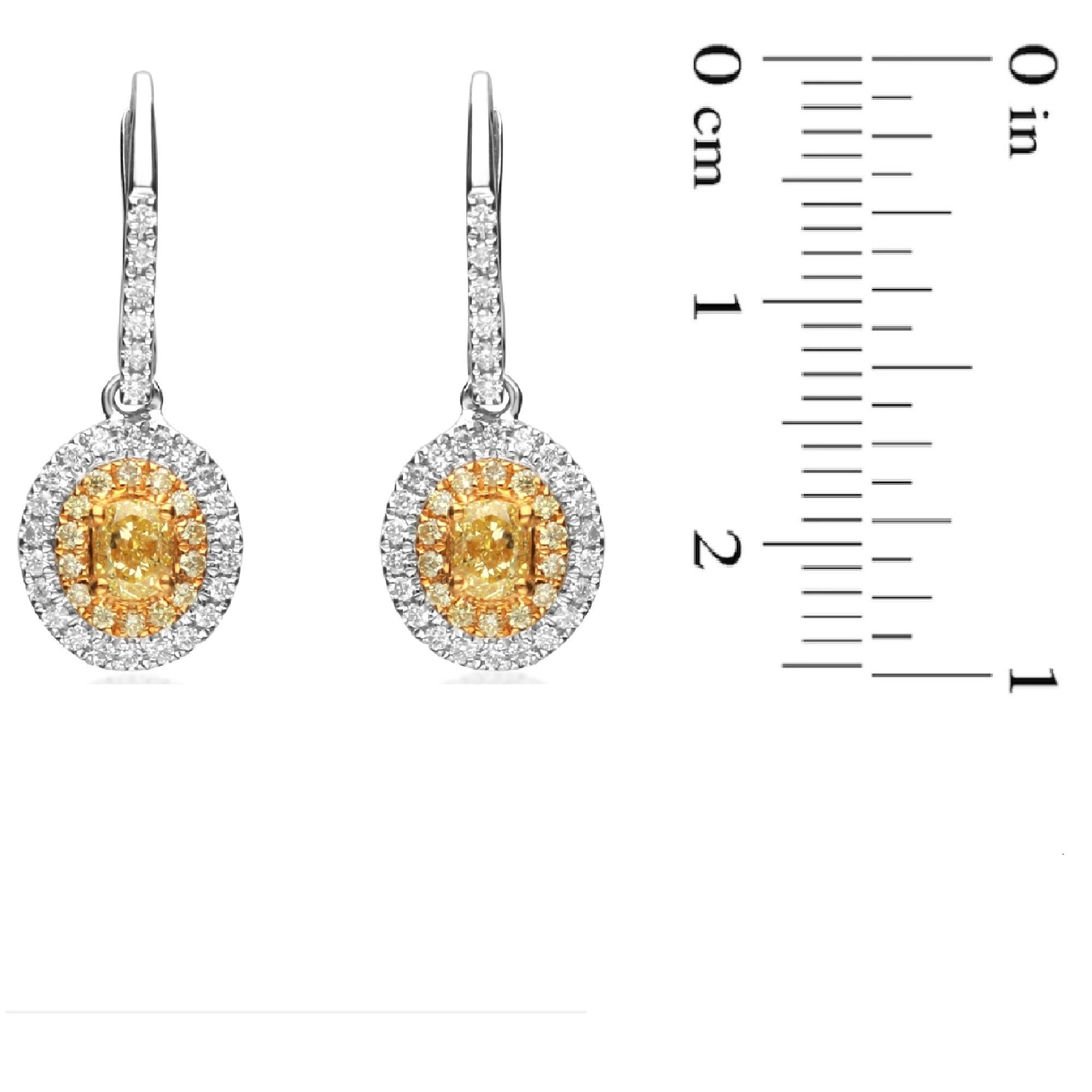 Oval Cut 0.84 Carat T.W. Yellow Diamond 18 Karat Two-Tone Gold Earrings