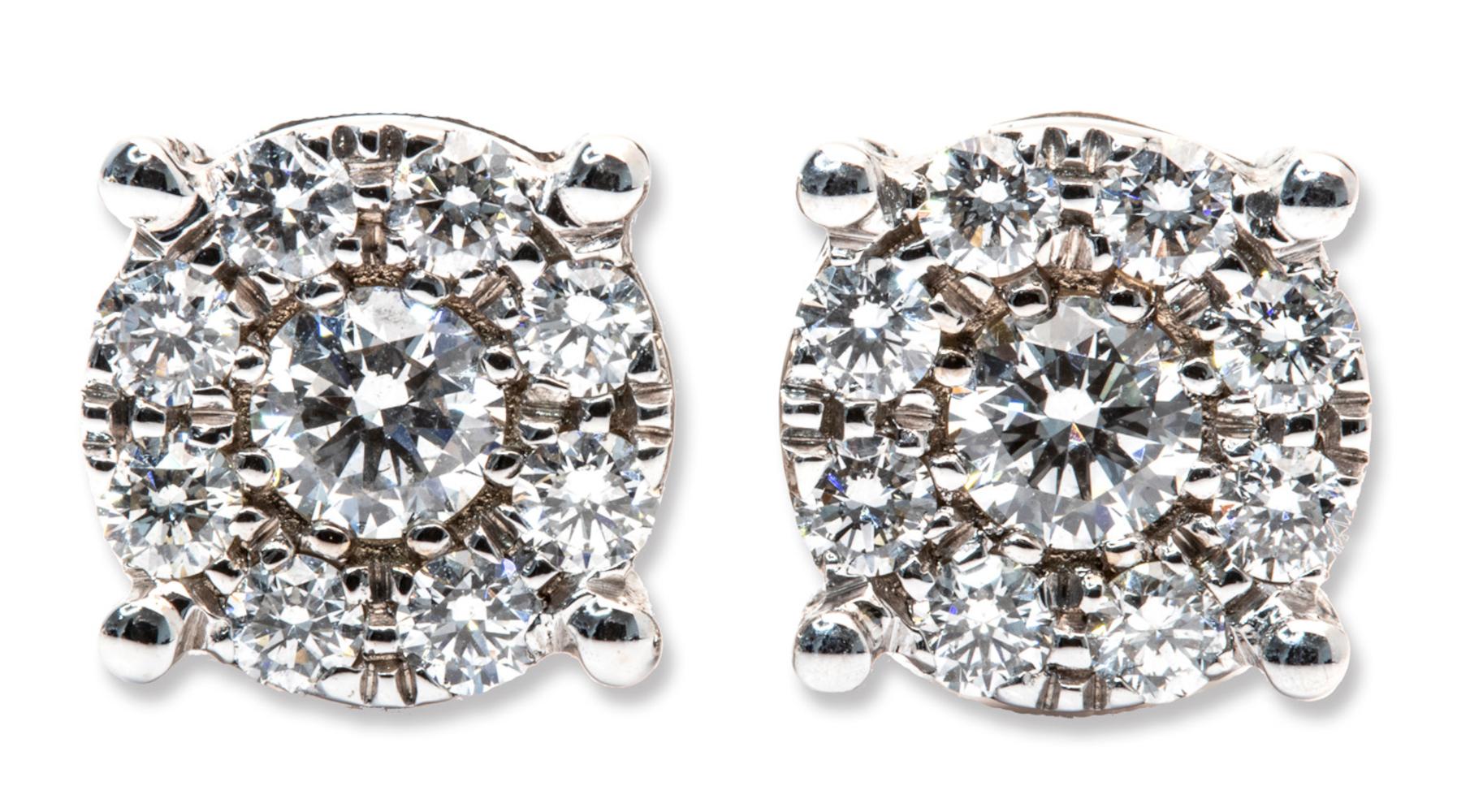Contemporary 0.84 Ct E - F Color VS Clarity Round Brilliant Cut Diamond Magic Earrings For Sale