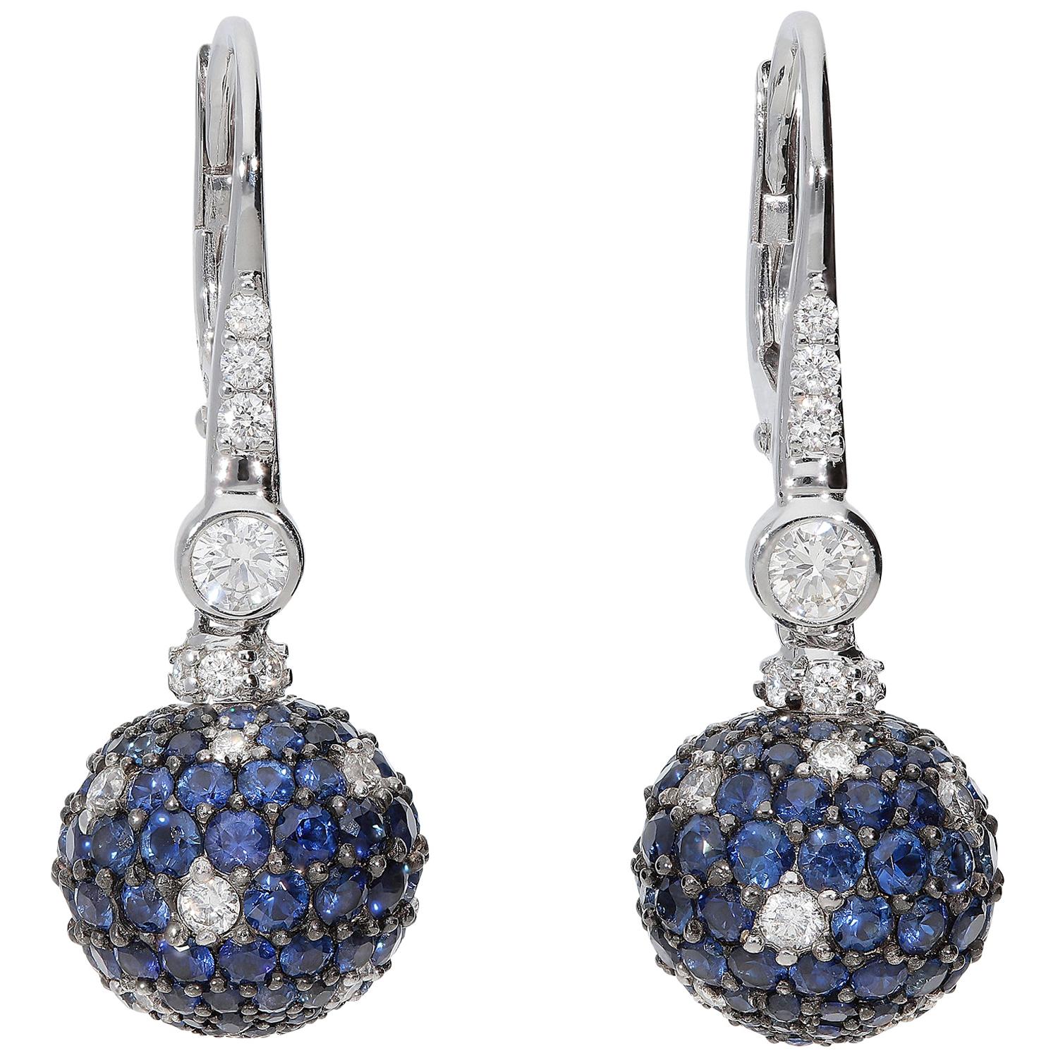 0.84 White GVS Diamonds 4.24 Blu Sapphires 18 Karat Gold White Earrings For Sale