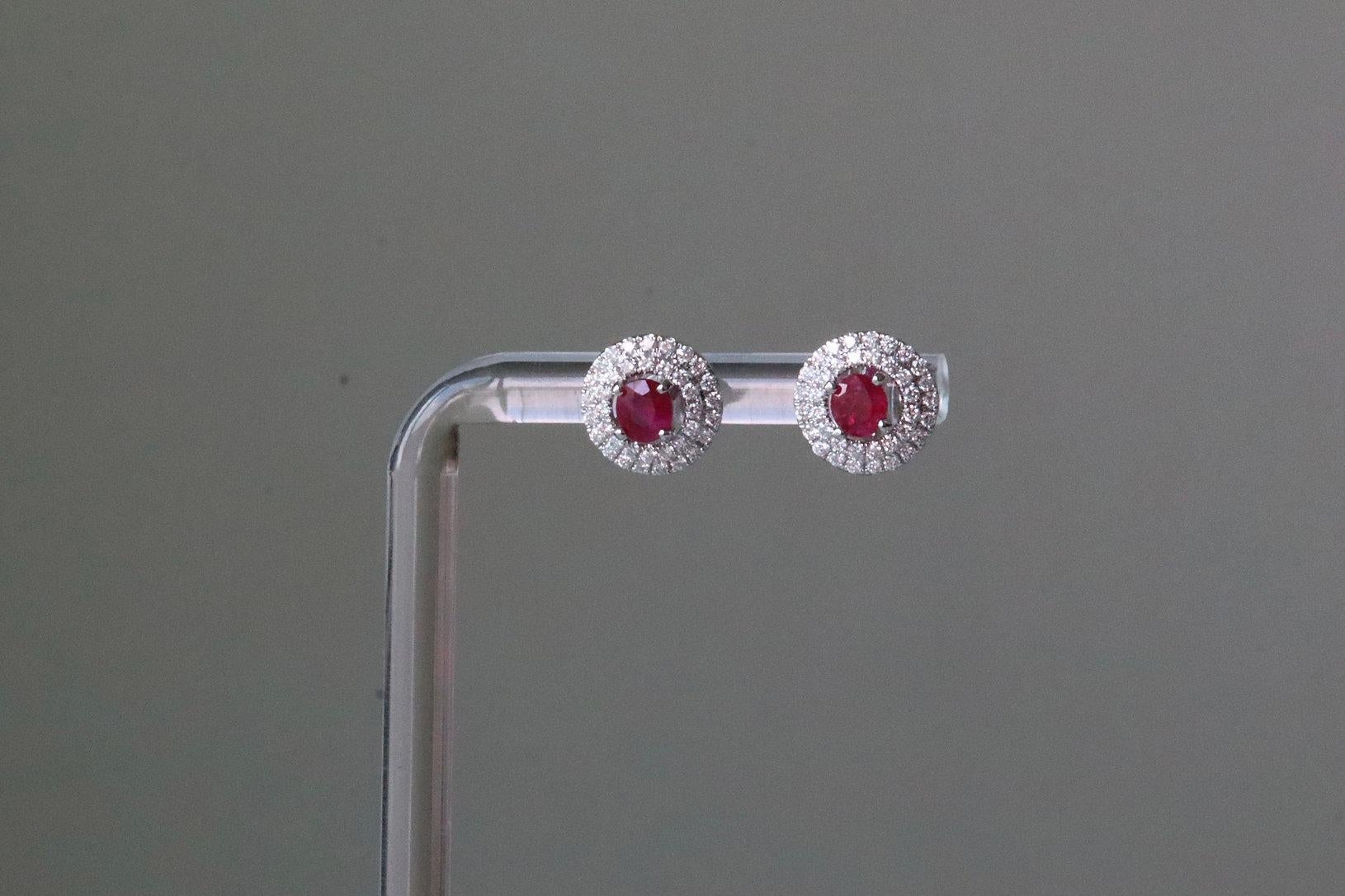 Art déco 0.845Ct Burma unheated Ruby et Natural diamond 2 ways stud earring en vente