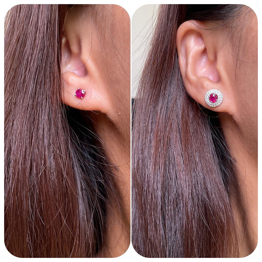 0.845Ct Burma unheated Ruby et Natural diamond 2 ways stud earring en vente 2