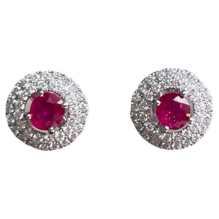 0.845Ct Burma unheated Ruby and Natural diamond 2 ways stud earring For Sale
