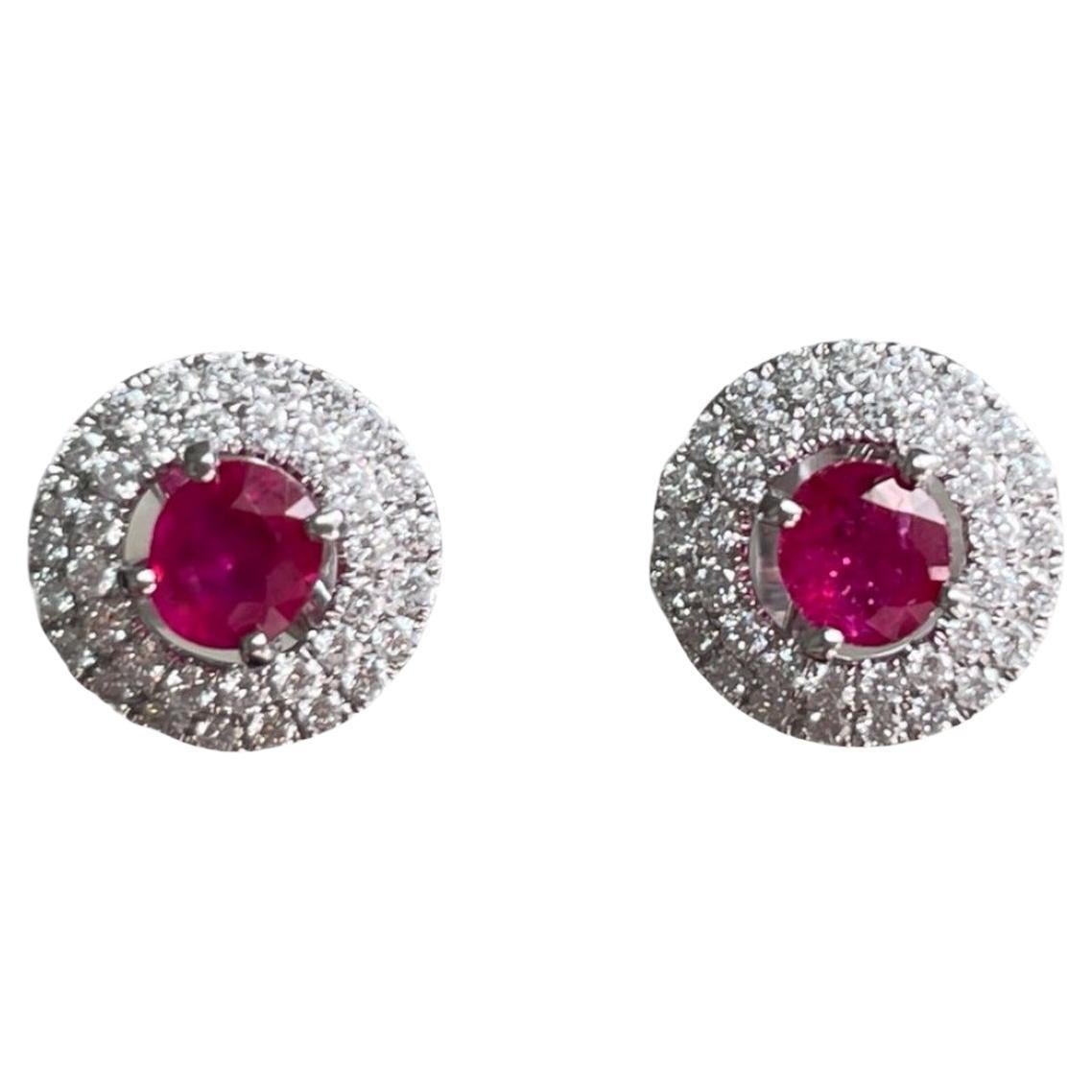 0.845Ct Burma unheated Ruby and Natural diamond 2 ways stud earring