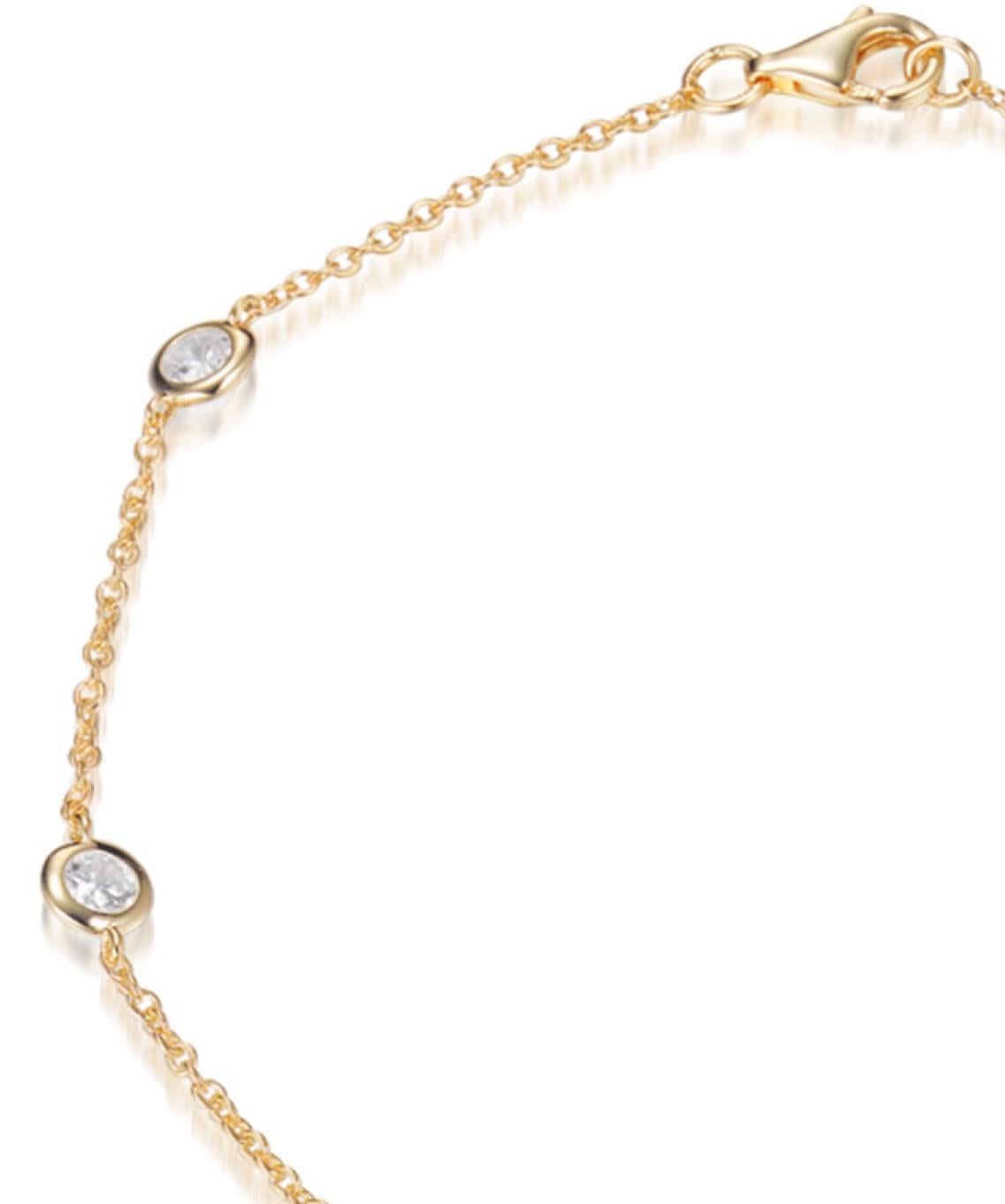 This design will never go out of style. Extremely wearable day or evening.

Wear alone or layer with our 14 karat rose gold and silver brilliant cut chain bracelets for a truly stunning effect.

Featuring five round brilliant cut cubic zirconia