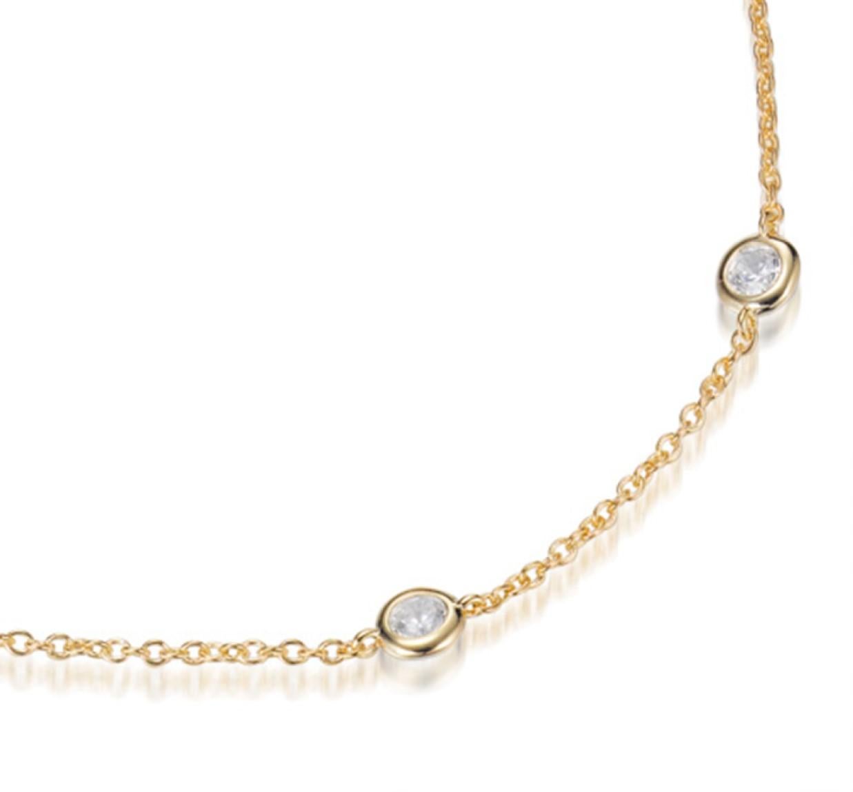 Modern 0.84Carat 14Kt YellowGold Brilliant Cut Cubic Zirconia Adjustable Chain Bracelet For Sale