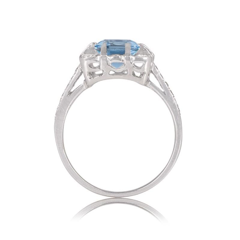 0.84ct Asscher Cut Aquamarine Engagement Ring, Diamond Floral Halo, Platinum In Excellent Condition For Sale In New York, NY