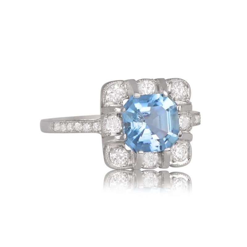 Platinum Floral Aquamarine Ring: Features a vibrant Asscher cut aquamarine with a floral halo of old European cut diamonds. Exquisite saturation and design.

Ring Size: 6.5 US, Resizable
Metal: Platinum
Stone: Diamond, Aquamarine
Stone Cut: Asscher