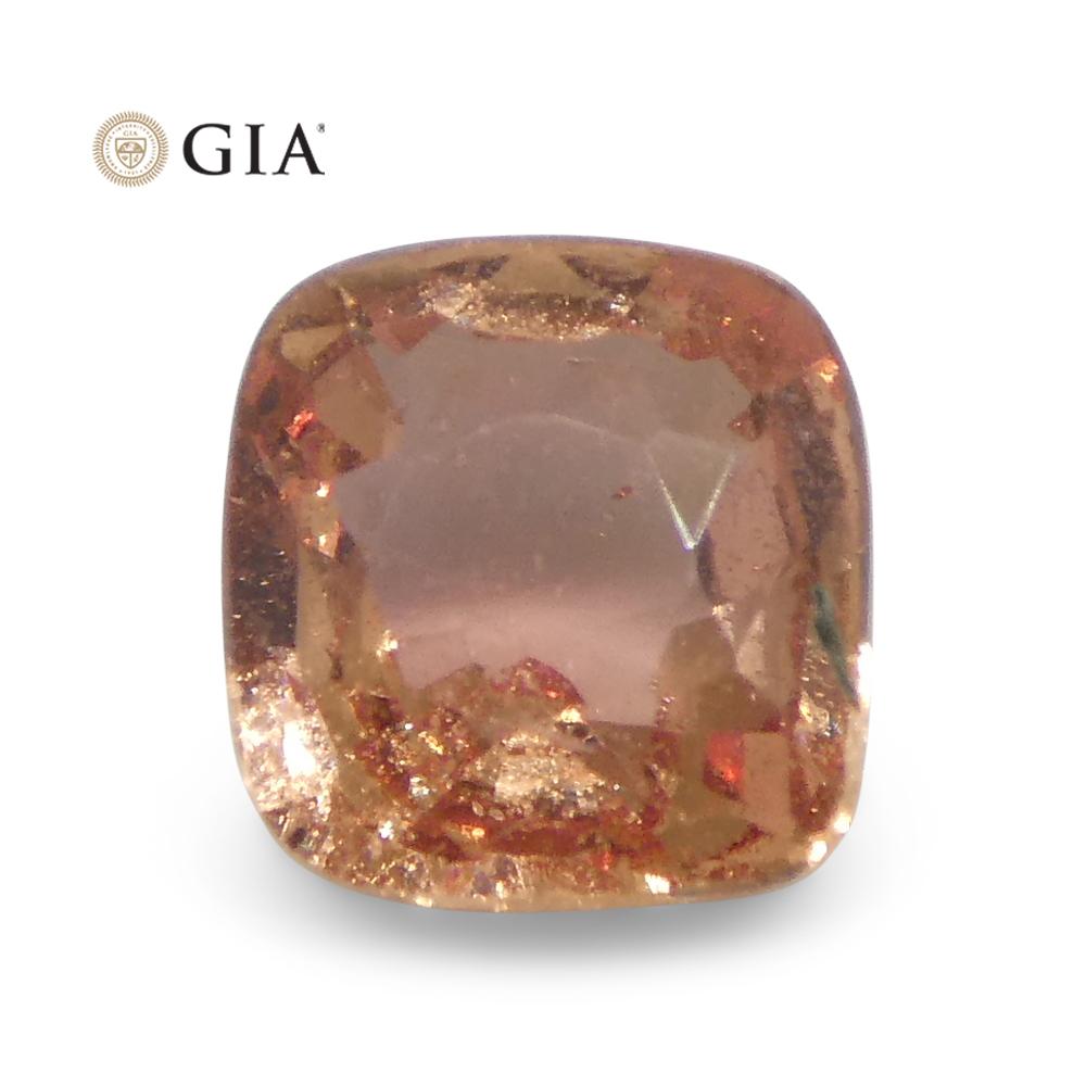 Brilliant Cut 0.84 Carat Cushion Orangy Pink Padparadscha Sapphire GIA Certified Madagascar For Sale