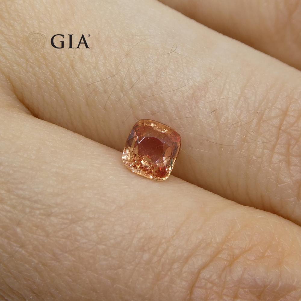 Brilliant Cut 0.84ct Cushion Orangy Pink Padparadscha Sapphire GIA Certified Madagascar For Sale