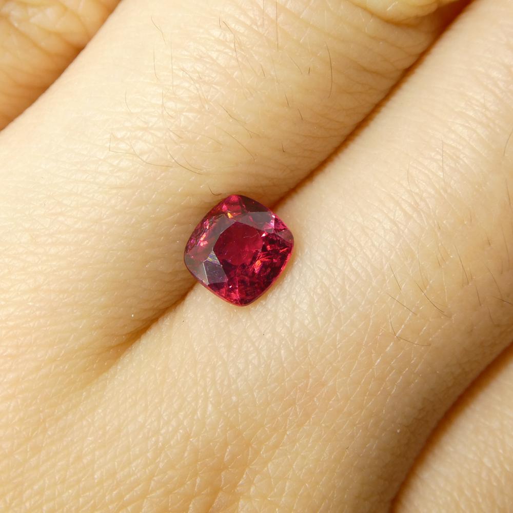 Description:

Gem Type: Jedi Spinel 
Number of Stones: 1
Weight: 0.84 cts
Measurements: 5.53 x 5.20 x 3.53 mm
Shape: Cushion
Cutting Style Crown: Brilliant Cut
Cutting Style Pavilion: Step Cut 
Transparency: Transparent
Clarity: Very Slightly