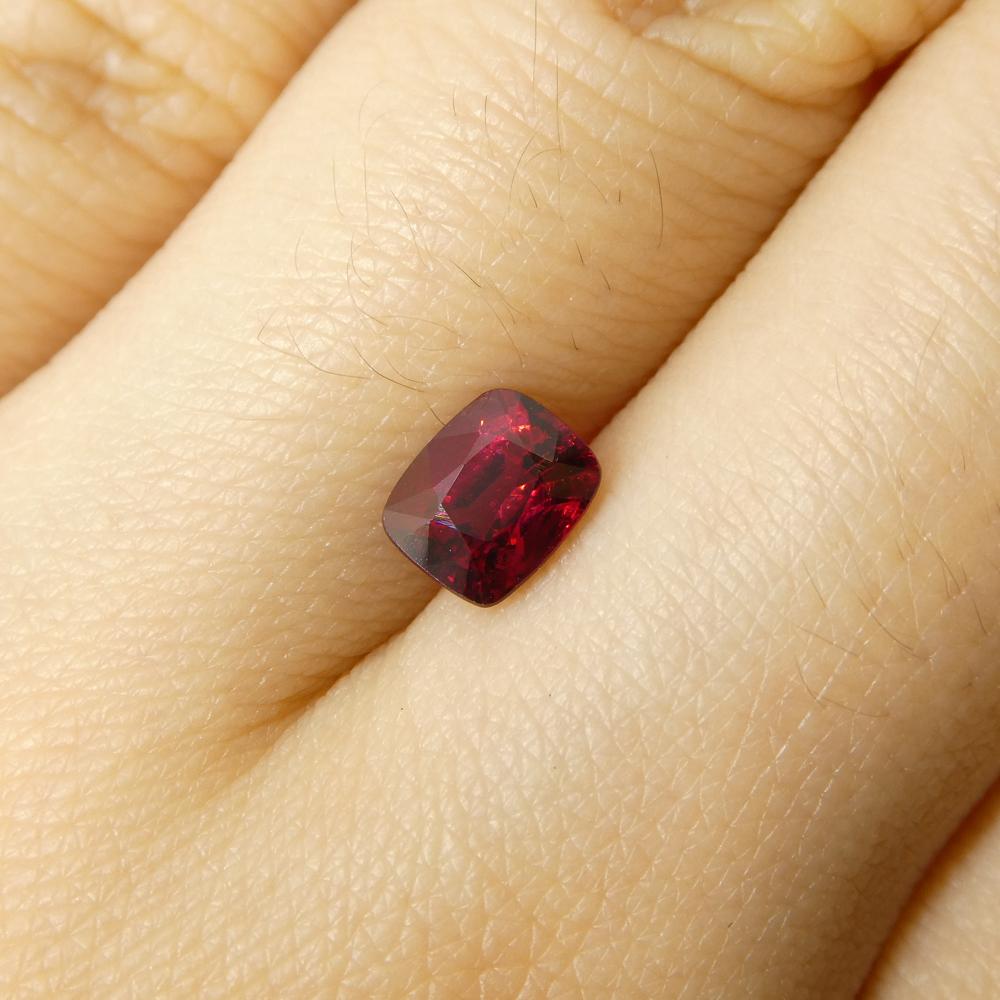 Description:

Gem Type: Jedi Spinel 
Number of Stones: 1
Weight: 0.84 cts
Measurements: 5.86 x 4.80 x 3.58 mm
Shape: Cushion
Cutting Style Crown: Brilliant Cut
Cutting Style Pavilion: Step Cut 
Transparency: Transparent
Clarity: Very Slightly