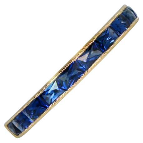 0.84ct French Cut Sapphire Band Ring, 18k Yellow Gold For Sale