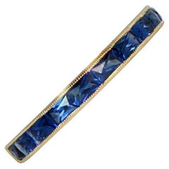 0.84ct French Cut Sapphire Band Ring, 18k Yellow Gold