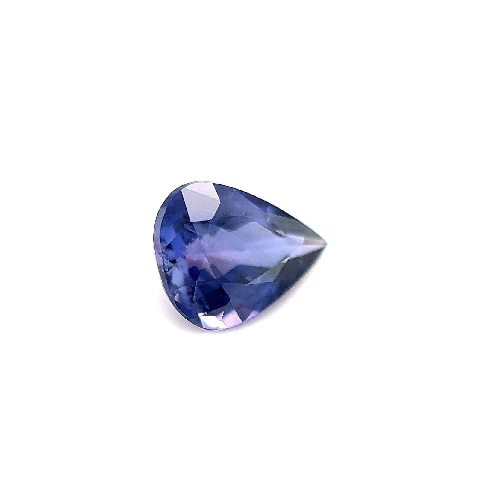 0.84ct Vivid Blue Purple Sapphire Pear Teardrop Cut Rare Loose Cut Gem 6.7x5.2mm

Natural Vivid Blue Purple Sapphire Gemstone.
0.84 Carat with a beautiful vivid bluish purple colour and good clarity, some small natural inclusions visible when
