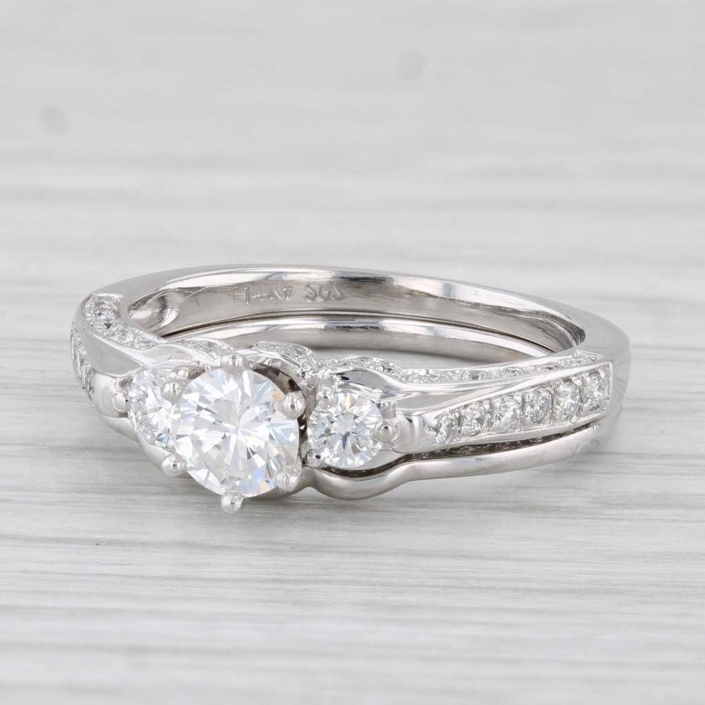 0.84ctw Diamond Engagement Ring Wedding Band Bridal Set 14k White Gold Sz 6 GIA For Sale 5