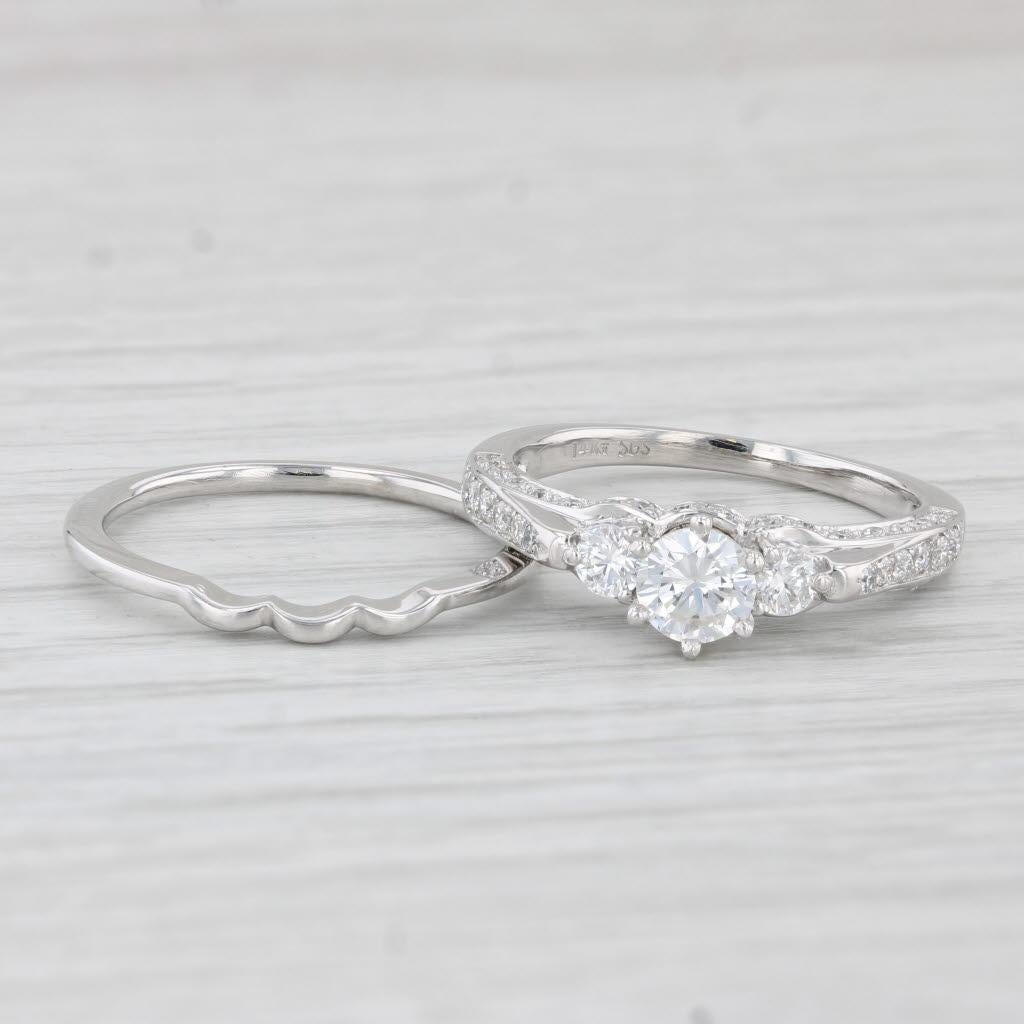 Women's 0.84ctw Diamond Engagement Ring Wedding Band Bridal Set 14k White Gold Sz 6 GIA For Sale
