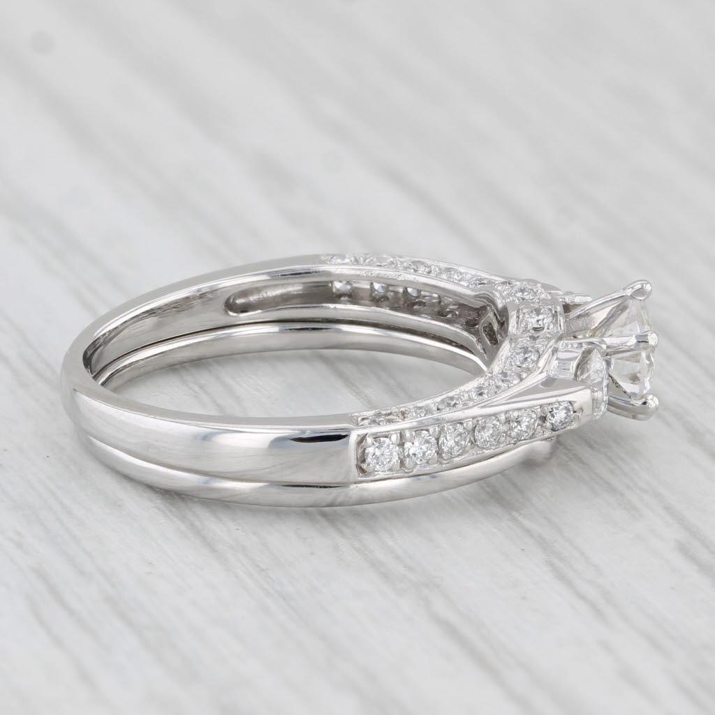 0.84ctw Diamond Engagement Ring Wedding Band Bridal Set 14k White Gold Sz 6 GIA For Sale 1