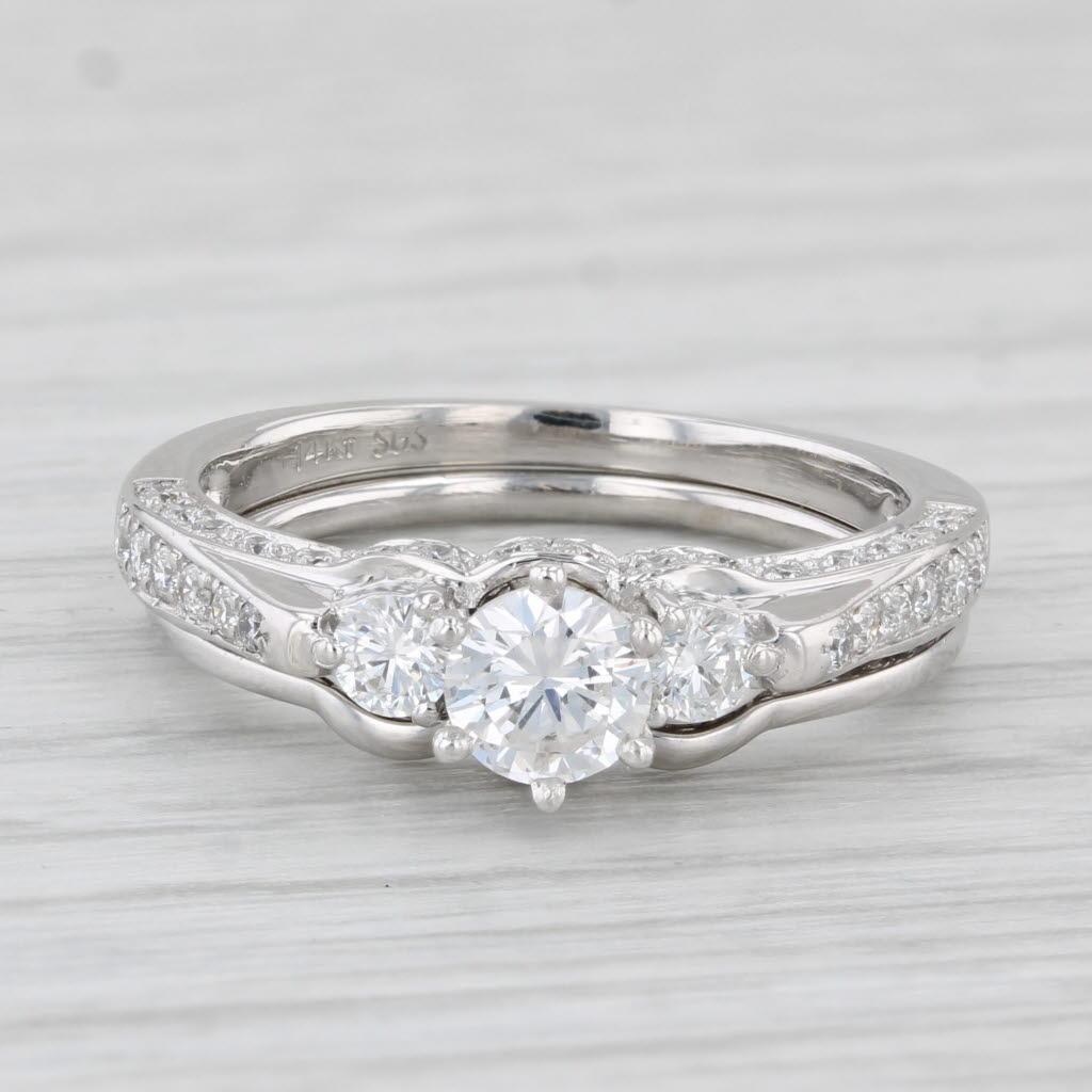 0.84ctw Diamond Engagement Ring Wedding Band Bridal Set 14k White Gold Sz 6 GIA For Sale 2
