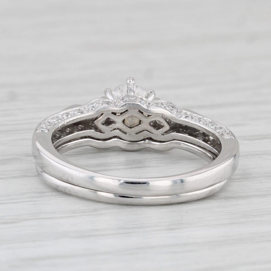 0.84ctw Diamond Engagement Ring Wedding Band Bridal Set 14k White Gold Sz 6 GIA For Sale 3