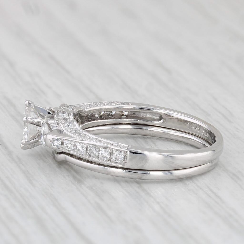 0.84ctw Diamond Engagement Ring Wedding Band Bridal Set 14k White Gold Sz 6 GIA For Sale 4