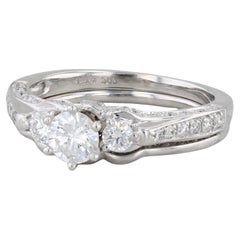 0.84ctw Diamond Engagement Ring Wedding Band Bridal Set 14k White Gold Sz 6 GIA