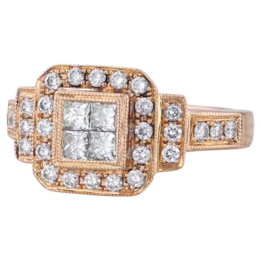 Anello di fidanzamento aureolato con diamante da 0,84 carati in oro rosa 18k, misura 6,5-6,75